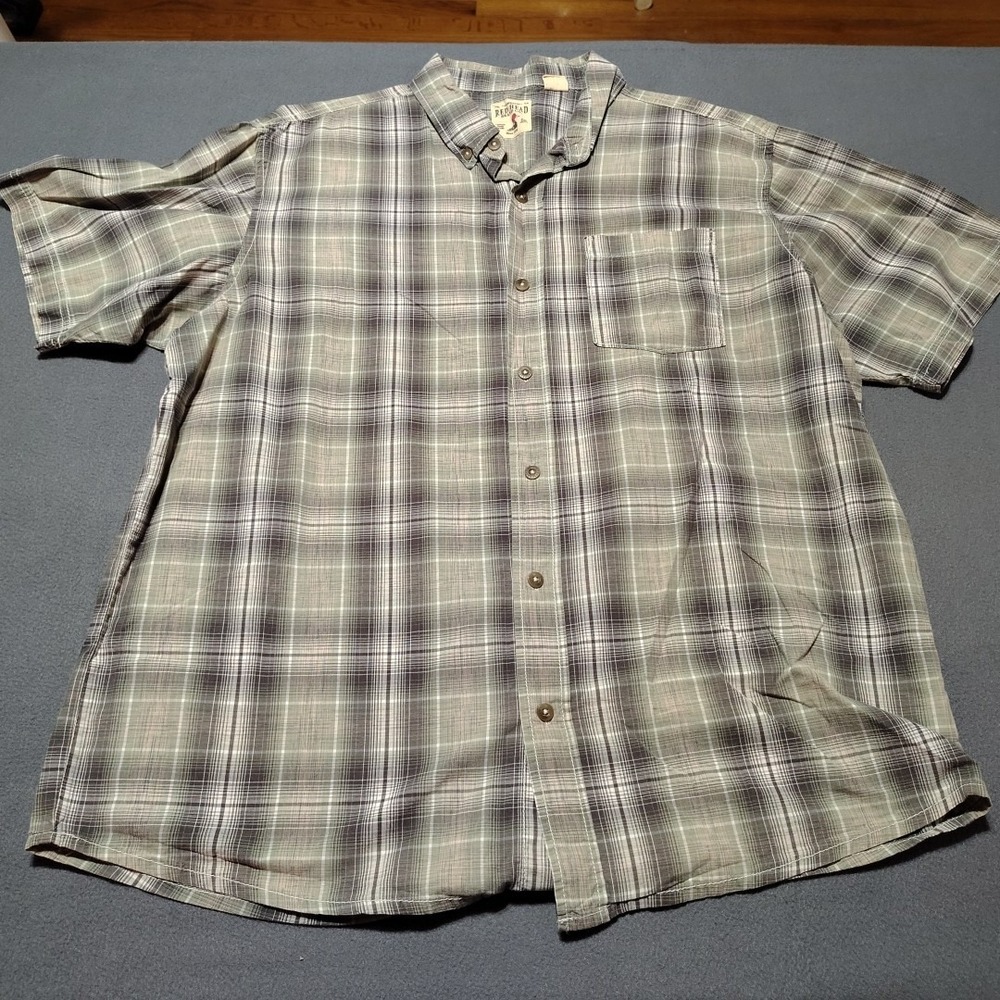 Red Head Shirt Men XL Green Plaid Dad Nerd Short Sleeve Button Down Classic